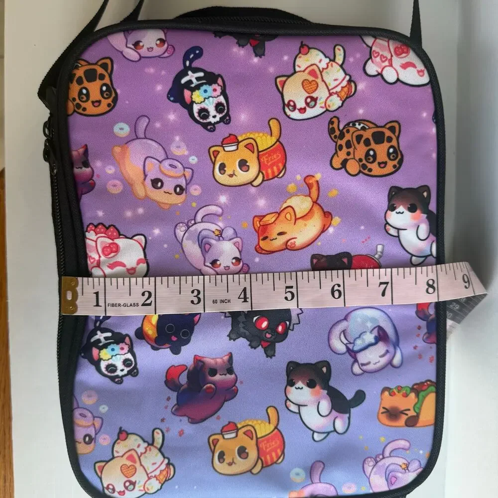 Kawaii Cat Insulated Lunch Bag Purple Crossbody w Matching Pouch New